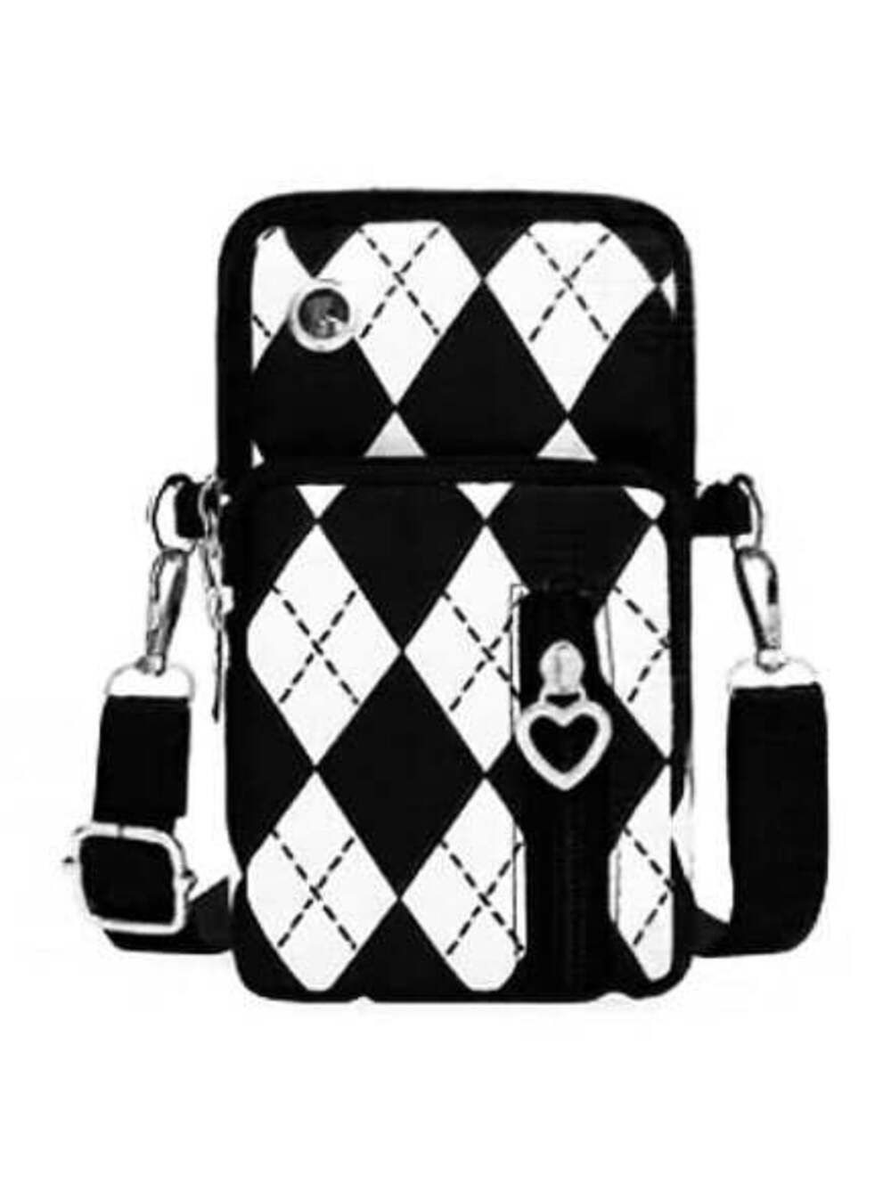 New - Fun - Retro Style Multifunctional Nylon Crossbody /Phone Bag -Black /White